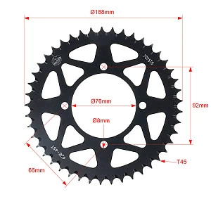 Звезда ведомая аллюминиевая питбайк 428-45T черная  SM-PARTS